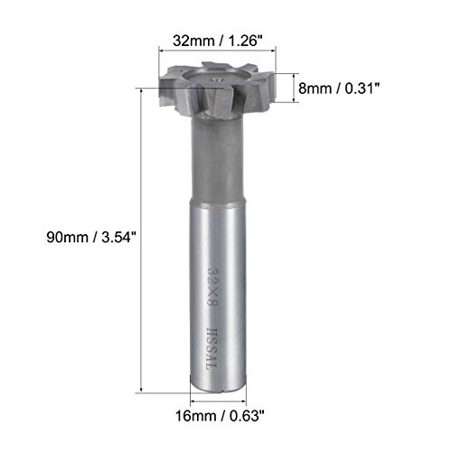 Image of uxcell HSS-AL T Slot End Mill Milling Cutter 8 Flutes 32mm Cutting Dia 8mm Depth