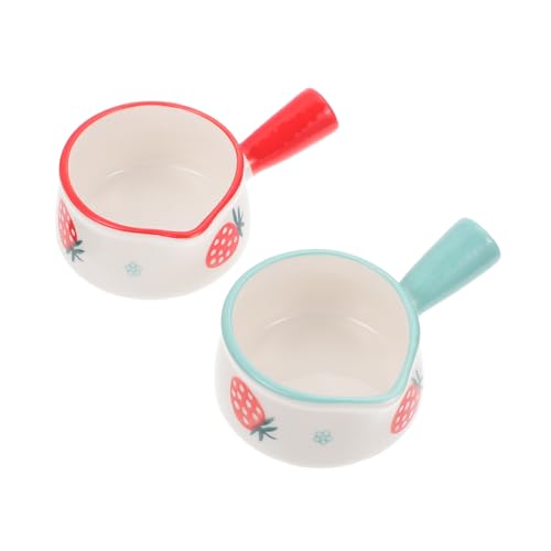 Cabilock 2Pcs Assorted Color Ceramic Milk Heating Pots with Long Handle Practical Kitchen Coffee Makers for Milk Soup Sauce Food Space Saving Design