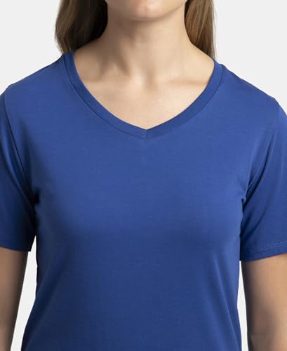 Image of Jockey AW89 Women Super Combed Cotton Rich Fabric Relaxed Fit V-Neck Half Sleeve T-Shirt