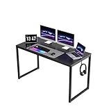 SANODESK FD 140 x 60 x 75 cm Escritorio Ordenador, Mesa Despacho, Mesa Gaming, Mesa de Juegos, Escritorio de Oficina, Escritorio para el hogar, PC, portátil, con Soporte para Auriculares, Negro