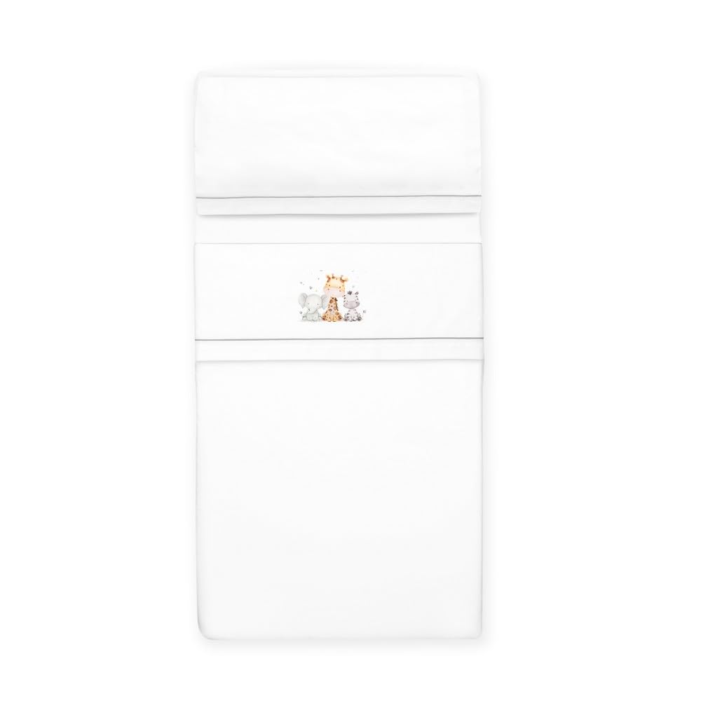 mibebestore Sabanas 100% Algodón Cuna 60X120 - Modelo 01 Color Blanco/Gris- (Bajera+encimera+Funda Almohada) - Ideales para Verano. Hechas en España