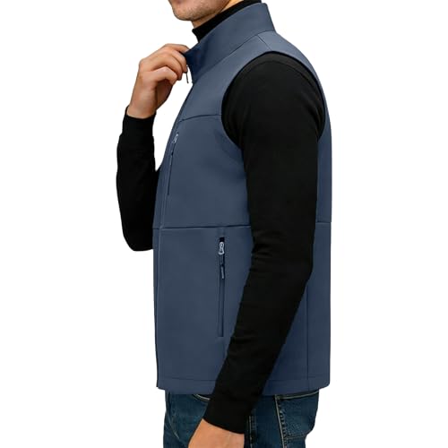 Image of Men's Soft Shell Vest Windproof Outerwear Vest Warm Inner Fleece Vest Waterproof Sleeveless Jacket