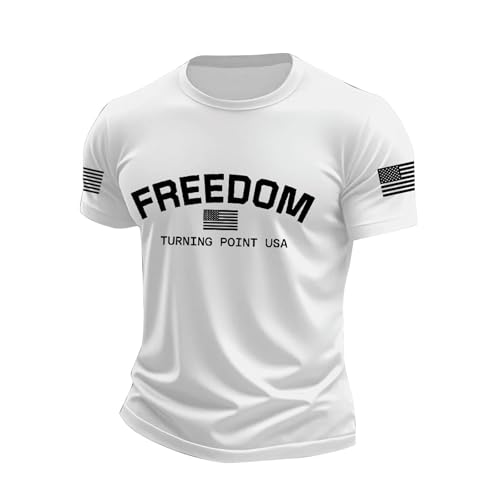 Turning Point USA Charlie Kirk T-Shirt Mens Freedom American Flag Print T-Shirt Short Sleeve Turning Point USA Memorial Tribute Top A True Patriot Shirt