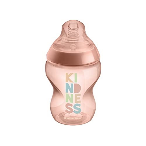 Tommee Tippee Closer to Nature Biberón con Tetina con Forma de Pecho y Válvula Anticólico, 260ml, Pack de 1, Rosa (color y diseño varían)