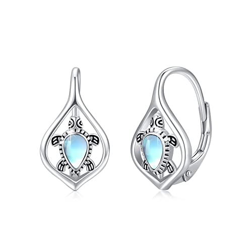 Créoles tortue en argent 925, bijou durable en pierre de lune véritable