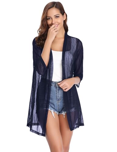 Image of iClosam Women Casual 3 /4 Sleeve Sheer Open Front Cardigan Sweater Kimono