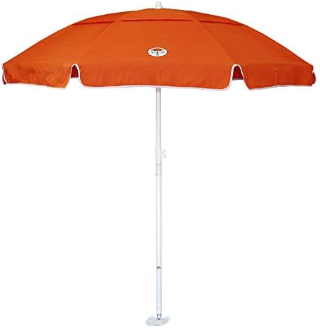 dig-git Beach Umbrella Assembled in The USA, 7ft Large Concession Grade Canopy with Valance Windproof Vent, 600hr Fade Resistance. Includes Anchor, Shovel/Sand Base, Umbrella Carry Bag, Orange