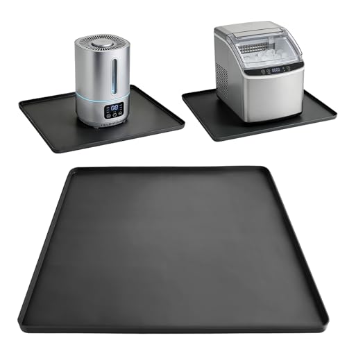 LTHCCOU Air Conditioner Drip Pan Waterproof Thick Portable AC Silicone Mat with Raised Edges 20''X20''X0.6 Non-Slip Under Humidifier Mini Fridge Mat for Floor Carpet Protect, Black