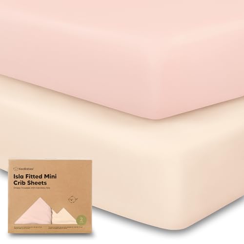 Image of Pack and Play Sheets Fitted - 2-Pack Mini Crib Sheets for Pack N Play Mattress 38x26, Soft & Cozy, Neutral Toddler Playard Bedding, Snug Fitted Mini Baby Crib Mattress Cover Boy, Girl (Cameo)