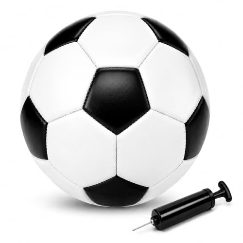 Soccer Ball Size 2/3/4/5 with Pump & Bag Deflated - 1 2 or 3 Pack - Classic Black & White - Soccer Balls for Indoor Outdoor Traning - Soccer Gift for Toddler Kids Youth Adults 1-3 3-8 8-12 12+ Years