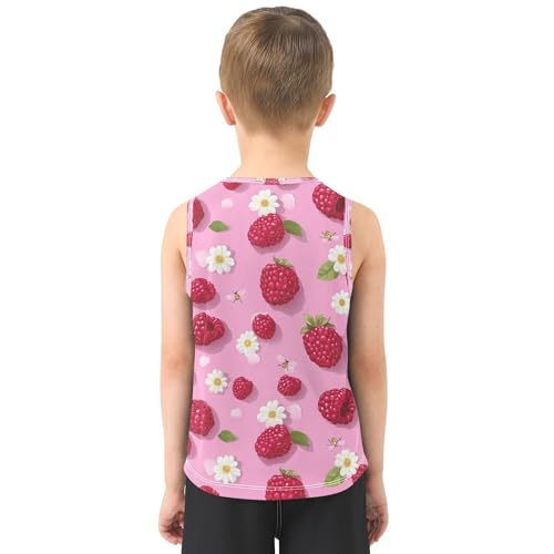 JUNZAN Fresh Raspberries Fruit Pink Tank Tops for Boys Sleeveless Toddler Vest Boys Workout Shirts for Beach Travel Sports 3T3