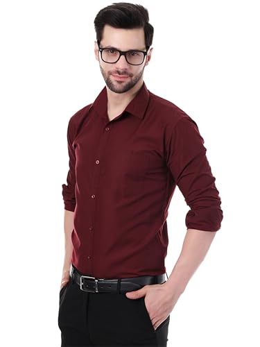 Image of XJARVIS Austin Men's Combed Cotton Shirt | Solid Plain Formal & Casual Shirt for Men | Regular Fit | Spread Collar | Full Sleeve | Office Wear Shirt with Pocket