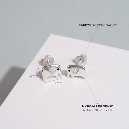 925 Sterling Silver Elephant Shaped Safety Screw Back Earrings With Simulated Opal For Toddlers and Little Girls - Tiny Elephant Shaped Earrings For Young Girls4