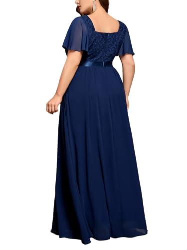 MISSMAY Women's Plus Size Floral Lace Ruffle Sleeves Beads Waist Chiffon Formal Party Maxi Dress2