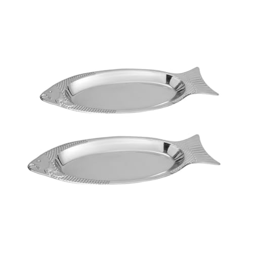 LOORGVEL Piatto a Forma Di Pesce e Piatto Decorativo Per Pesce in Acciaio Inox 35-40 Cm, Superficie Liscia Lucida, Design Profondo e Stabile, Per Casa e Ristorante, Set Da 2 Pezzi