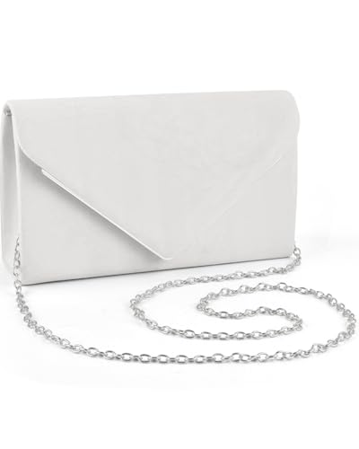 ERKOON Women Faux Suede Evening Clutch Bags Prom Handbag Formal Party Clutches Wedding Purses Cocktail Promenade Shoulder with Detachable Strap (White)