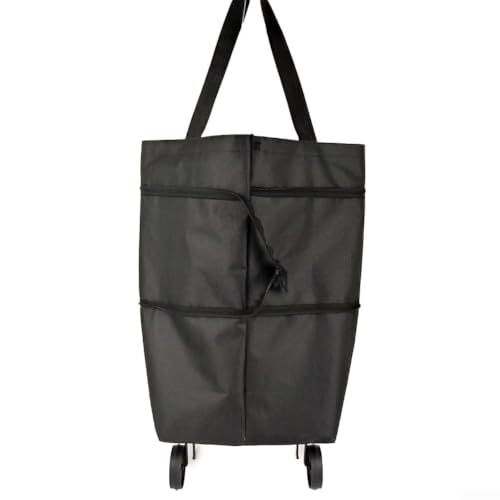 Pumixiy Chariot de courses portable pliable avec sac de courses intégré – Sac de transport multifonction pratique pour la maison et le marché, Oxford robuste (noir)