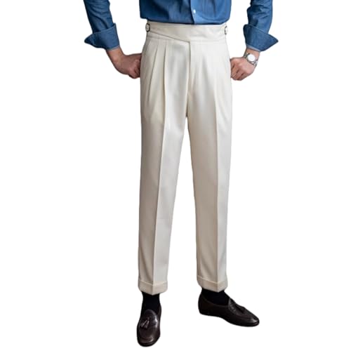 Men's Classic Gurkha Naples Italian Style Dress Pants High Waisted Pleated No Iron Suit Trousers Straight Leg Slacks
