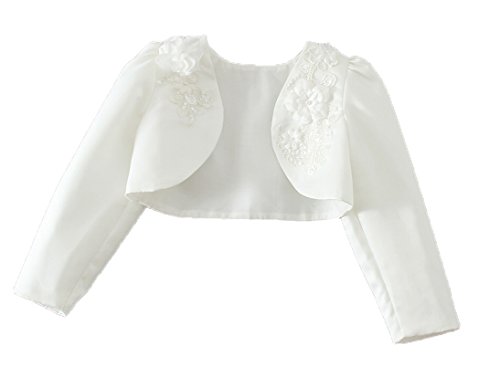Little Girls White Long Sleeves Satin Flower Girl Bolero Jacket Cover
