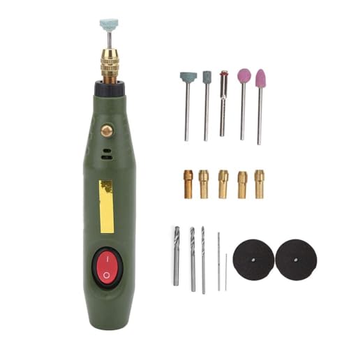 Mini Amoladora Kit Herramientas Rotatorias Eléctricas con 4 Cabezales de Molienda y 5 Brocas para Tallar Grabar Cortar Lijar Pulir Madera Ágata Metal Plástico Ideal (EU Plug 110-240V)