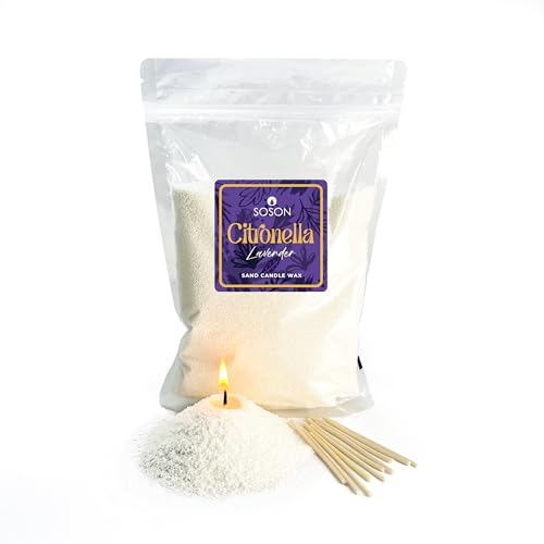 Simply Soson 1 lb White Citronella Lavender Scented Pearled Sand Candle, Long Lasting Powder Candle, Refillable Pearl Sand with 10 Wicks