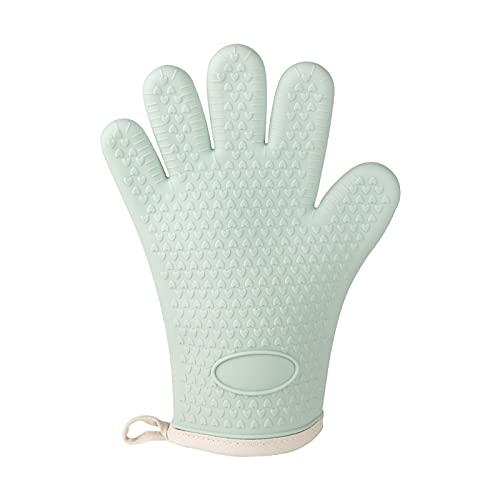 Guantes de cocina de silicona y algodón, de doble capa, resistentes al calor, guantes para horno, barbacoas, parrilla, ideales para hornear y asar, color verde 2, un par de