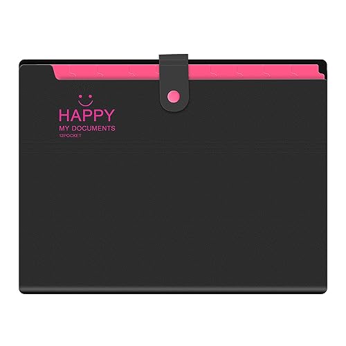 Image of NISUN 12 Pocket Expanding File Folder, Black | Accordion Document Organizer, Adjustable Buckle, For School Office Home