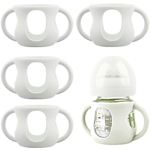 Image of Frezonika 4 Pack Silicone Sleeves for Avent Natural Glass Baby Bottles, Silicone and Easy-Grip Handles for Drop Protection, Compatible with Philips Avent 4 OZ Glass Bottle (Milk White)