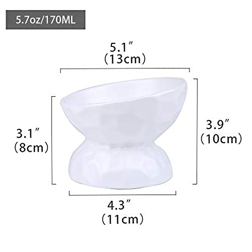 Small Ceramic Raised Cat Bowls - Tilted Elevated Cat Food Bowl - Anti Vomiting Cat Feeding Bowls - Stress Free Shallow Cat Bowl - 5.1 Inch Cute Kitten Bowls - Microwave And Dishwasher Safe - 5.7 Oz #TOP1