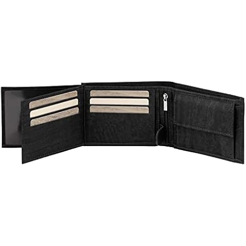 SIMARU Cork Wallet with RFID Protection, Unisex Wallet for 11+ Cards, Notes & Coins, Mini Wallet Sustainable & Robust, black, OS Cover