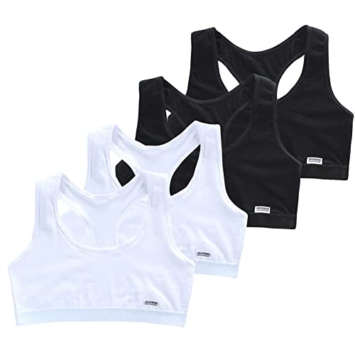 Seamless Racerback Sports Bra Comfortable Soft Cotto Training Bras for Girls 8-14 Years 4 Pack