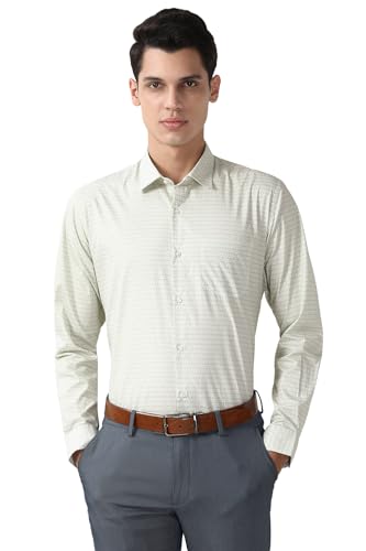 Image of Peter England Men's Printed Formal Shirt with Elegant Bloom Pattern - 100% Cotton, Full Sleeves, Regular Fit