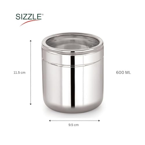 Image of Sizzle Flash Stainless Steel Canisters /Dabba /Storage Containers for kitchen with See Through Lid 600 ML - 1pcs
