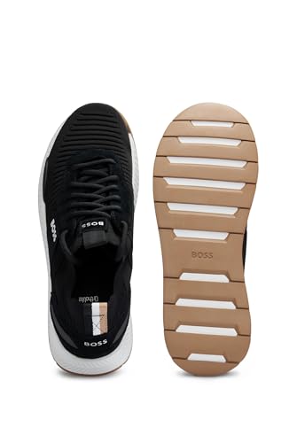 Image of BOSS Mens Titanium Runn TTNM EVO Suede-Trim Trainers in a Sock Style Size
