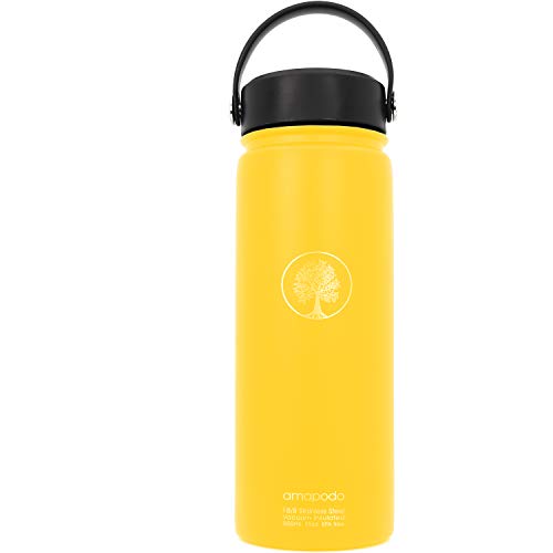 amapodo waterfles roestvrij staal geel geïsoleerd 600ml voor fiets, camping, fiets, fitness, kinderen, outdoor, school, sport