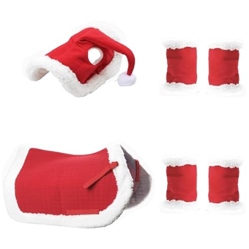 Cadeau pour cavalier costume de Noël pour cheval avec bonnet et tapis rouge
