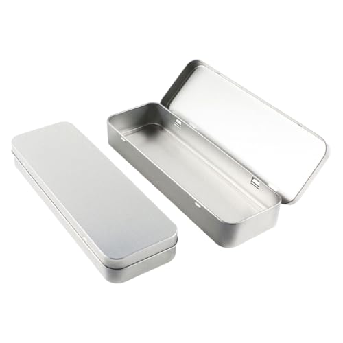 GSHLLO Estojo De Metal Retangular Vazio Com Dobradiça, 2 Peças, Caneta Camada Única, Prata, Fino, Papelaria, Latas Para Armazenamento Itens Pequenos