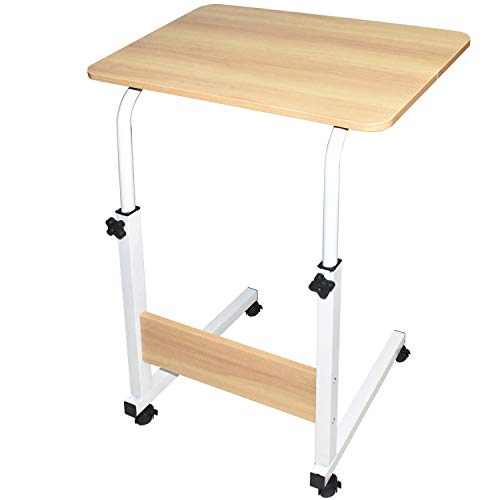 Sofa Side Table with Wheels, Height Adjustable Small Home Office Desk for Small Spaces, Overbed Bedside Table, School Student Study Writing Desk, Laptop Desk TV Table for Living Room Bedrooms (Oak)