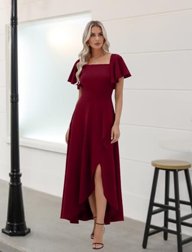 Image of LightlyKiss Women's Square Neck Backless Dress High Slit Wedding Guest Dress Formal Cocktail Party Dress