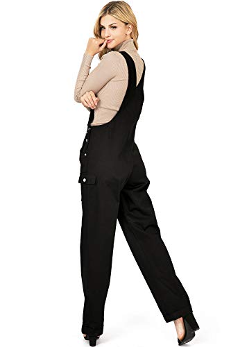 Revolt Women's Juniors Baggy Straight Leg Twill Overalls (S, True Black)
