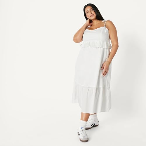 Image of Amazon Essentials Women's Fit and Flare Empire Waist Sweetheart Neck Cotton Sateen Tiered Maxi Dress