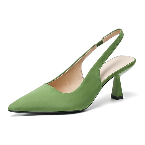 Women's Closed Pointed Toe Slingback Kitten Heels Suede Fashion Slip on Backless heel Dress Pumps Sandals for Formal Wedding Evening Party