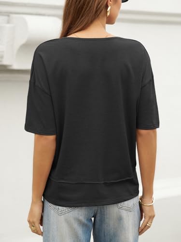 Image of UNCLECAT Womens V Neck T Shirts Summer Trendy Loose Fit Casual Tops Tees