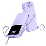 モバイルバッテリー コンセント 一体式 10000mAh 大容量 バッテリー モバイル【22.5W/PD20W急速充電・4台同時充電・パススルー・2本ケーブル搭載】Type-C PD3.0 携帯バッテリー スマホ充電器 小型 LCD残量表示 持ち運び便利 パワーバンク コンパクトPSE済みiPhone&iPad&Android その他など対応 (紫)