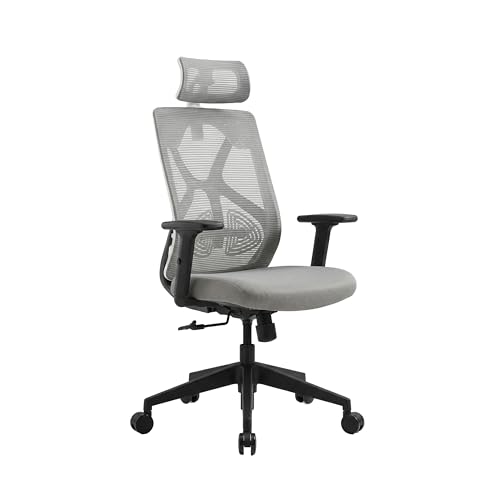 Image of Wakefit Gravita Ergonomic Office Chair for Work | 3 Year Warranty | Multi-Lock Seat Slider and Recline | Soft Armrest with 3D Adjustability| Strong Nylon Base | 8+ Hours of Comfort| White and Grey