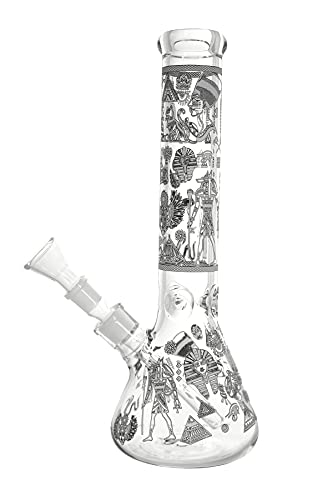 Heisenberg Beaker 18.8 Schliff mit Leuchteffekt 35cm hoch Fluoreszierende Glasbong mit Eisfach NS19 (Egypt-1)