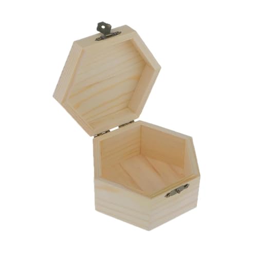 Boîte à bijoux hexagonale en bois massif non peint au design épuré et finitions soignées