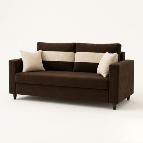 Image of FURNY Luxury Conva 2 Seater Sofa Set for Living Room |Soft Suede Fabric Upholstered | Modern Cushioned Comfortable Couch for Home Office & Drawing Room | Dark Brown