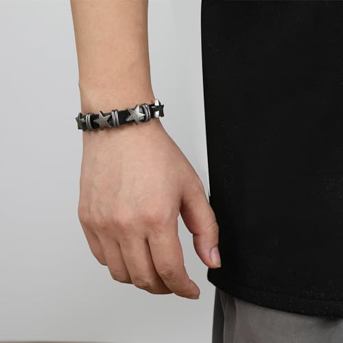 Pulsera de cuero punk con hebilla de estrella para hombre y mujer miniatura 6