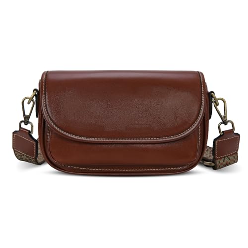 HESHE Leather Crossbody Bags for Women Trendy Shoulder Bag with Guitar Strap Stylish Ladies Hobo Purses Satchel Handbags Travel (Brown)